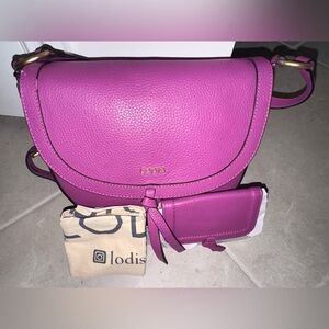 Lodis Fuchsia Leather Crossbody Bag